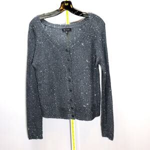 Two‎ Sisters Sequin Mohair Blend Cardigan Sweater Size S Gray Y2K Sparkle